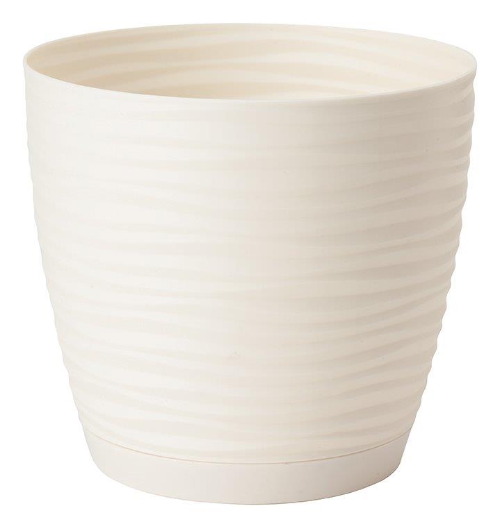 Doniczka okrągła + podstawka Sahara petit - 19 cm - kremowa