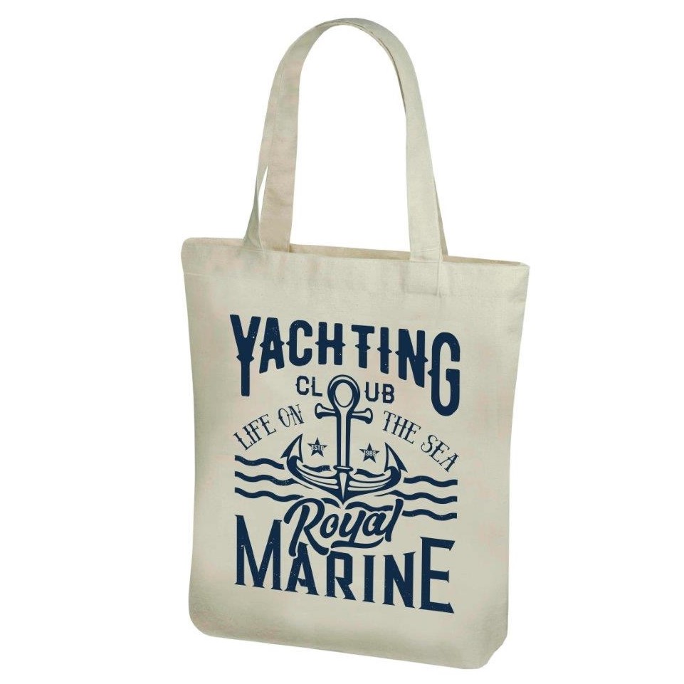 Torba bawełniana na zakupy z długimi rączkami - 38 x 41 cm - Wzór morski, Yachting club