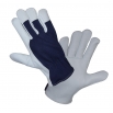 Rękawice skórzane z grzbietem z bawełnianego dżerseju - rozmiar 8 - szaro-niebieskie
