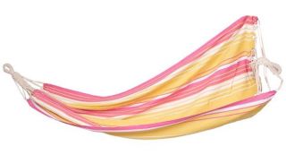 Hamak z płótna - 200 x 100 cm - bez rozpórki - z poręcznym materiałowym pokrowcem - żółto-różowy