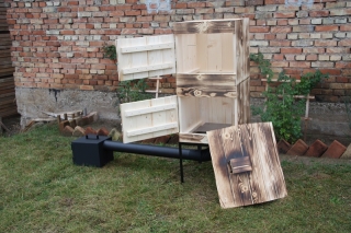 Wędzarnia ogrodowa drewniana - dwukomorowa - 50 x 50 x 100 cm - opalana - ZESTAW