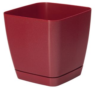 Doniczka kwadratowa + podstawka Toscana - 13 cm - czerwona metaliczna