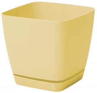 Doniczka kwadratowa + podstawka Toscana - 13 cm - żółta pastelowa