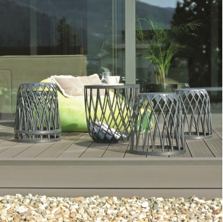 Wielofunkcyjny zestaw mebli ogrodowych / balkonowych - UNIQUBO SET - stolik + 4 siedziska - kamienny szary