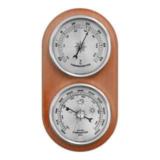 Stacja pogody wisząca - barometr i termometr - brązowa ze srebrnymi zegarami
