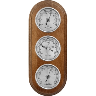Stacja pogody wisząca - barometr, higrometr i termometr - jasny brąz ze srebrnymi zegarami