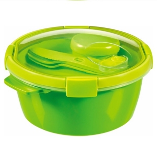Pojemnik na żywność okrągły ze sztućcami i pojemnikiem na sos - Smart To Go Lunch - 1,6 litra - zielony