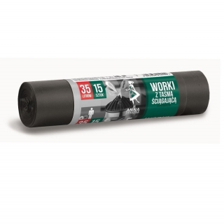 Worki na śmieci z taśmą ściągającą - SUPERMOCNE - 35 litrów - 15 szt. - LDPE