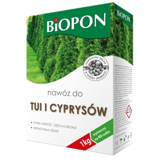 Nawóz do tui i cyprysów - zapewnia szybki wzrost, gęstą koronę i intensywne wybarwienie - Biopon - 1 kg
