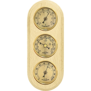 Stacja pogody wisząca - barometr, higrometr i termometr - naturalny ze złotymi zegarami