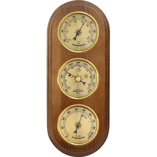 Stacja pogody wisząca - barometr, higrometr i termometr - orzech ze złotymi zegarami