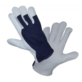 Rękawice skórzane z grzbietem z bawełnianego dżerseju - rozmiar 8 - szaro-niebieskie