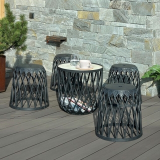 Wielofunkcyjny zestaw mebli ogrodowych / balkonowych - UNIQUBO SET - stolik + 4 siedziska - antracyt