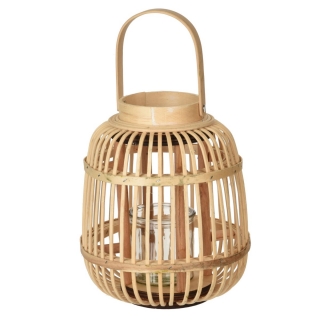 Lampion bambusowy ze szklanym cylindrem - 19 x 24 cm