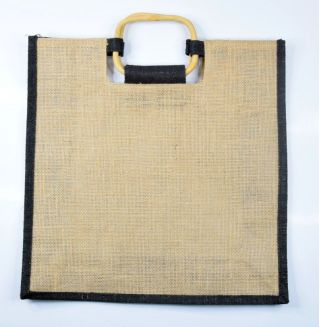 Ekologiczna torba z juty z uszami z bambusa - z czarną lamówką