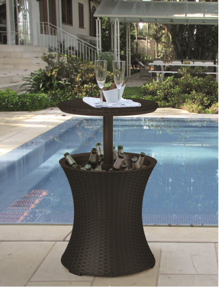 Funkcjonalny barek ogrodowy - stolik z pojemnikiem do schładzania napojów - rattanowy - brąz
