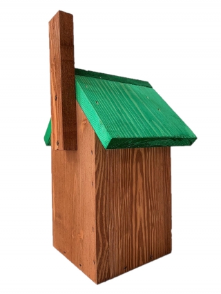 Budka lęgowa dla ptaków - sikorek, wróbli i kowalików -  brązowa z zielonym dachem